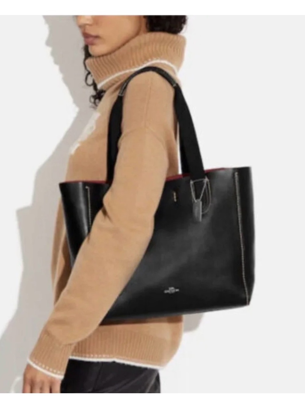 Coach Black Leather Tote with Red Interior Trim